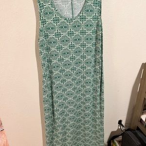 Green and cream sleeveless dress
